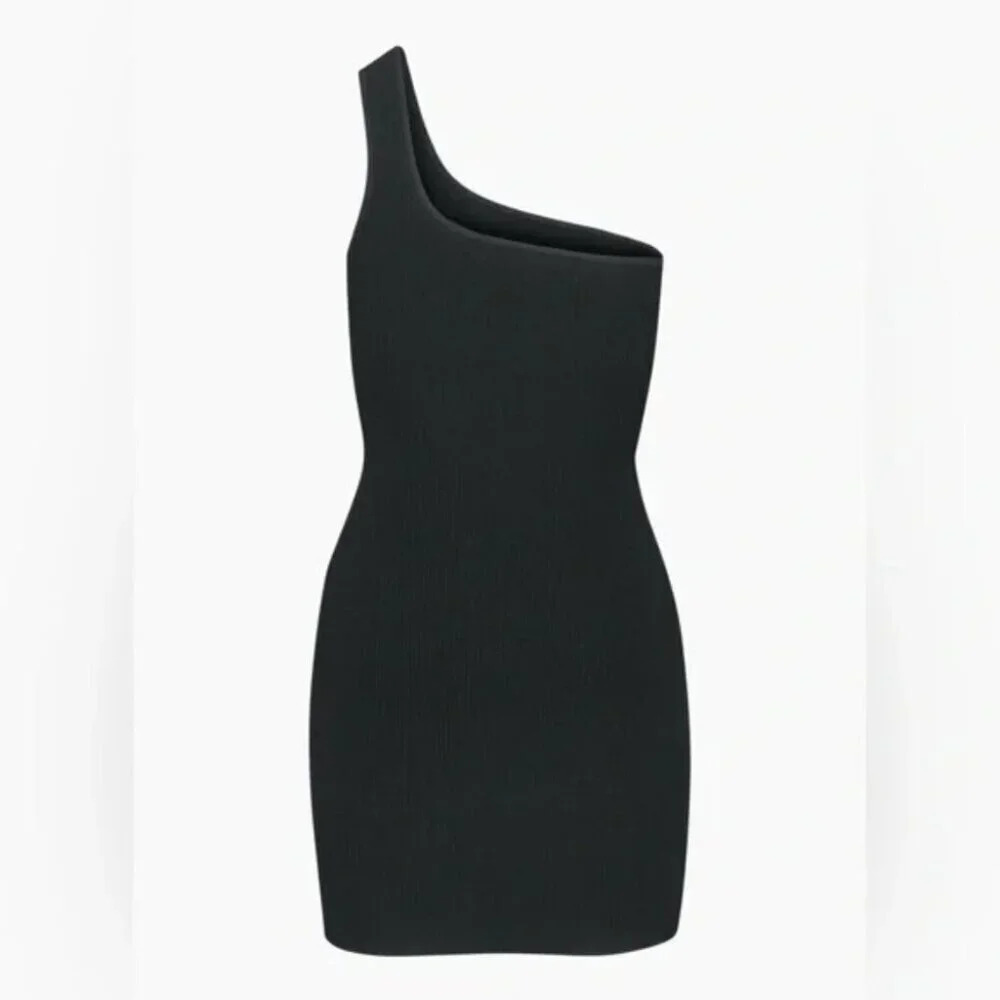 Aritzia Babaton Sculpt Knit One Shoulder Dress Black Size Medium